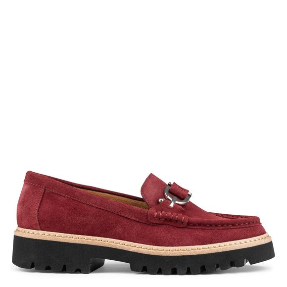 Donald Pliner Women's Helio Cranberry Red Suede Leather Loafers Flats SZ 8 NEW - Picture 3 of 6